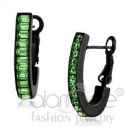Wholesale Black Stainless Steel Peridot Green Crystal Huggie Earrings