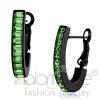 Black Stainless Steel Peridot Green Crystal Huggie Earrings
