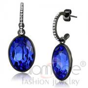 Wholesale Black Stainless Steel Sapphire Oval Crystal Dangle Earrings
