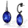 Black Stainless Steel Sapphire Oval Crystal Dangle Earrings