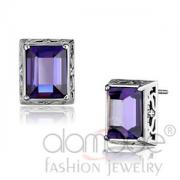 Wholesale Stainless Steel Oblong Amethyst Purple CZ Stud Earrings