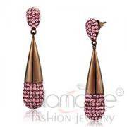 Wholesale Brown Stainless Steel Rose Pink Crystal Dangle Earrings