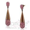 Brown Stainless Steel Rose Pink Crystal Dangle Earrings