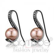 Wholesale Light Black Stainless Steel Peach Pearl Drop Earrings