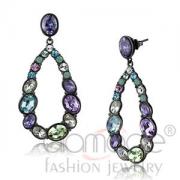 Wholesale Light Black Stainless Steel Multi Color CZ Dangle Earrings