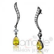 Wholesale Stainless Steel Pear Topaz Yellow CZ Dangle Earrings