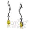 Stainless Steel Pear Topaz Yellow CZ Dangle Earrings