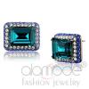 Stainless Steel Zircon Blue Crystal Halo Stud Earrings