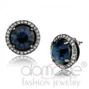 Wholesale Stainless Steel Montana Blue Crystal Halo Stud Earrings