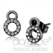 Wholesale Light Black Stainless Steel Circle Crystal Stud Earrings