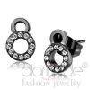 Light Black Stainless Steel Circle Crystal Stud Earrings