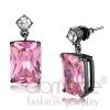 Stainless Steel Oblong Rose Pink AAA CZ Drop Earrings
