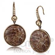 Wholesale Large Brown Stainless Steel Round Oligoclase Drop Earrings