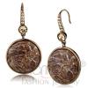 Large Brown Stainless Steel Round Oligoclase Drop Earrings