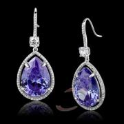 Wholesale Halo Sterling Silver Pear Amethyst Purple Dangle Earrings
