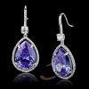 Halo Sterling Silver Pear Amethyst Purple Dangle Earrings