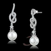 Wholesale Rhodium Sterling Silver White Pearl Knot Dangle Earrings