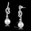 Rhodium Sterling Silver White Pearl Knot Dangle Earrings