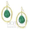 Gold Plated Emerald Green Malachite Dangle Earrings