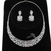Wholesale Trellis Rhodium Cubic Zicronia Earrings Necklace Jewelry Set