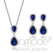 Wholesale Halo Rhodium Montana Blue Pear Drop Glass Jewelry Set
