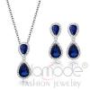 Halo Rhodium Montana Blue Pear Drop Glass Jewelry Set