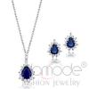 Wholesale Rhodium Montana Blue Stud Earrings Jewelry Set