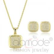 Wholesale Gold Plated Pave CZ Cubic Zirconia Square Stud Jewelry Set