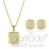 Gold Plated Pave CZ Cubic Zirconia Square Stud Jewelry Set
