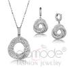 Rhodium CZ Cubic Zirconia Circles Drop Jewelry Set