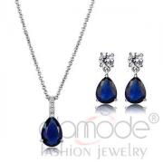 Wholesale Rhodium Pear Cut Montana Blue Glass Jewelry Set