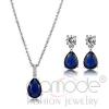 Rhodium Pear Cut Montana Blue Glass Jewelry Set