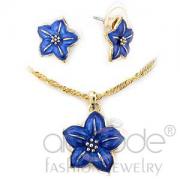 Wholesale Gold Plated Montana Blue Epoxy Flower Stud Jewelry Set