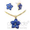 Gold Plated Montana Blue Epoxy Flower Stud Jewelry Set