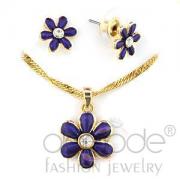 Wholesale Gold Plated Crystal Purple Flower Stud Jewelry Set