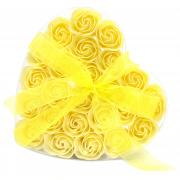 Wholesale Set Of 24 Soap Flower Heart Box - Yellow Roses 