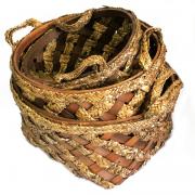 Wholesale  Big Set Of 3 Display Baskets - Wood Grass - 47x25cm 