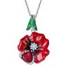 Fashion Rose Flower Green Leaf CZ 925 Silver Necklace