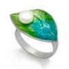 Leaf Cloisonne Enamel Natural Pearl 925 Ring