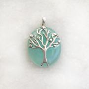 Wholesale AQUA CHALCEDONY TREE OF LIFE SILVER PENDANT