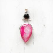 Wholesale PINK DRUZY & BLACK ONYX SILVER PENDANT 