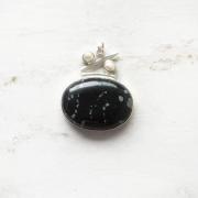Wholesale SNOWFLAKE OBSIDIAN & PEARL SILVER PENDANT