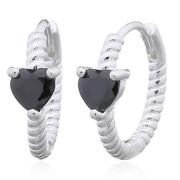 Wholesale Black CZ Heart 925 Silver Twisted Hoop Earrings