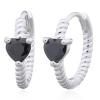 Black CZ Heart 925 Silver Twisted Hoop Earrings