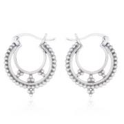 Wholesale Antiques Beaded Layer Circle Silver Hoop Earrings