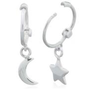 Wholesale Moon And Star Charms Sterling Silver Huggie Hoop Earrings