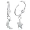 Moon And Star Charms Sterling Silver Huggie Hoop Earrings