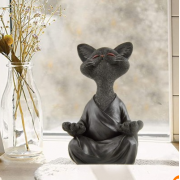 Wholesale Whimsical Black Buddha Cat Figurine Meditation Yoga Collecti