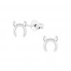 Silver Horseshoe With Horns Design Stud Earrings 