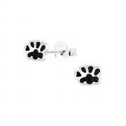 Wholesale Paw Stud Earrings Silver Black Enamel For Kids